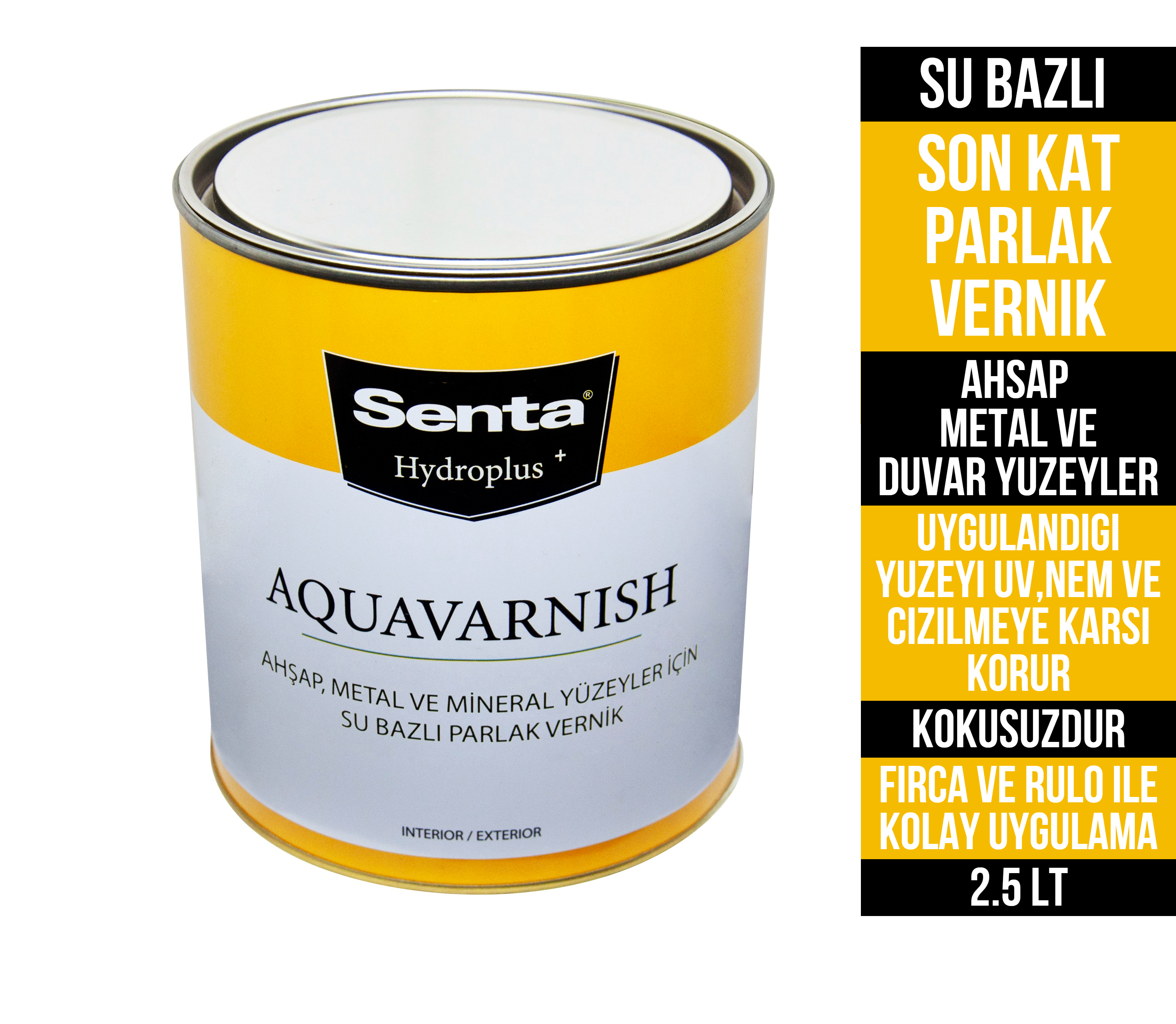 SENTA HYDROPLUS+ AQUAVARNISH Ahşap ve Metal Yüzey için Parlak Vernik